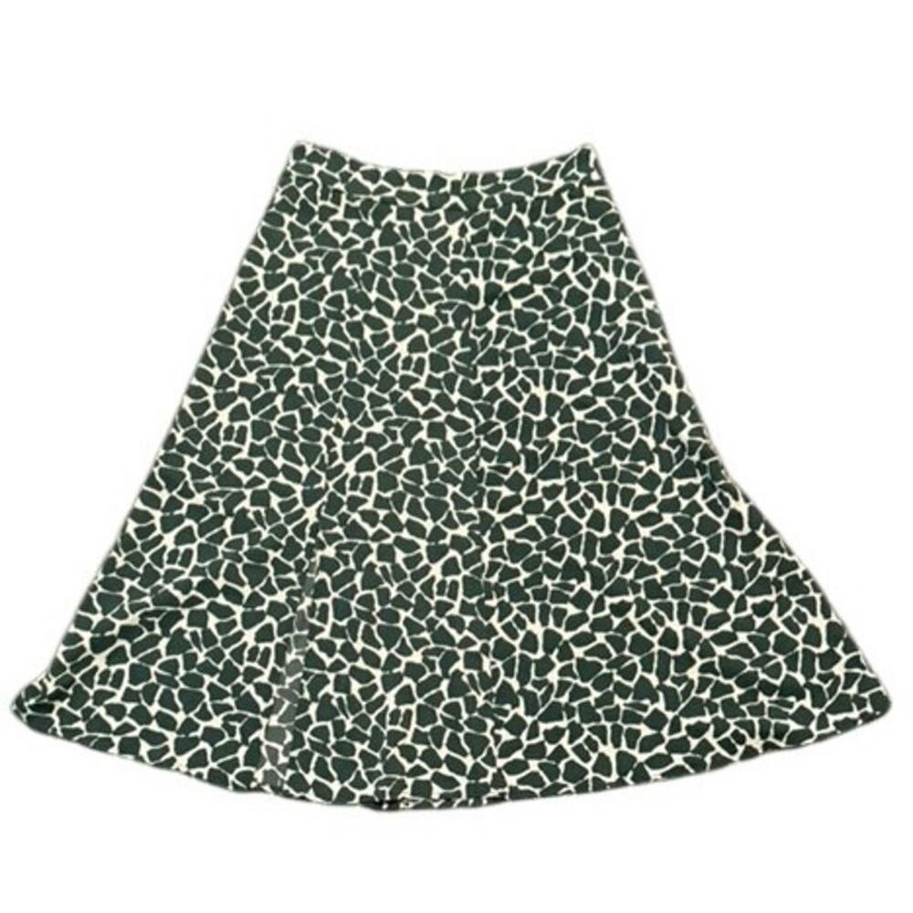 Green Giraffe Animal Print Midi Skirt Side Slit Size Small